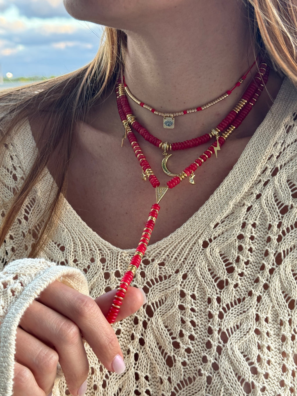 Red Moon Necklace Lariat
