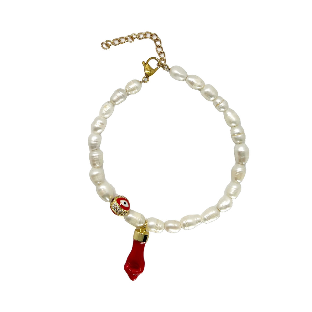 Anklet Pearl Puño Rojo