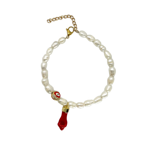 Anklet Pearl Puño Rojo